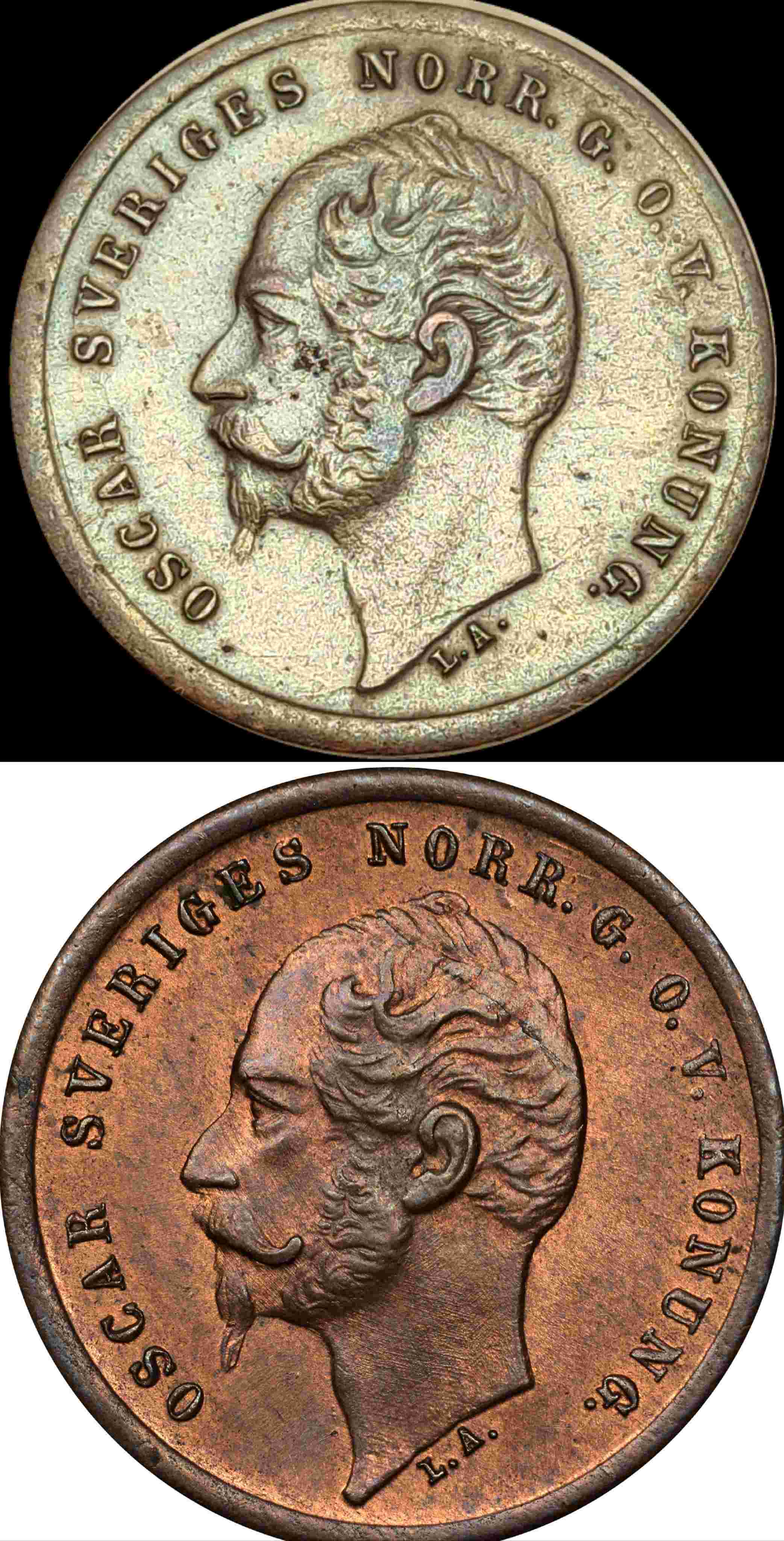 1-�re-1857---Oscar-I---Sweden--Possible-Doubled-Die-